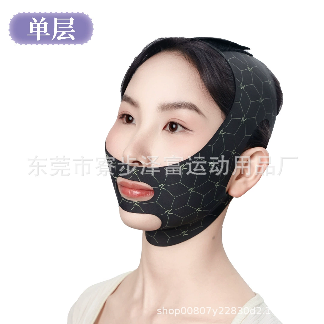Pulls up elastic bandage for face, night mask, removes double chin