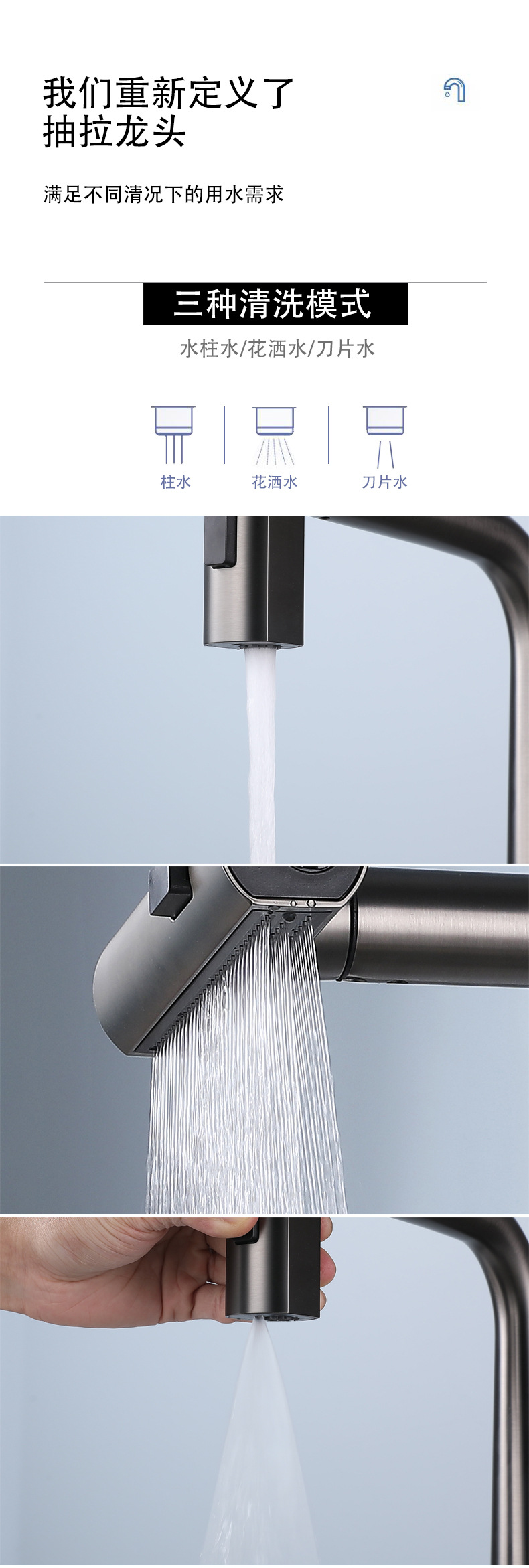 Wholesale from the original manufacturer of digital display Feiyu waterfall household kitchen pull-out faucet gun, grey cold and hot sink undefined