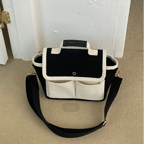 Korean style mommy bag, outing mother and baby bag, niche design canvas bag, ins simple commuter bag, stitched handbag, shoulder bag