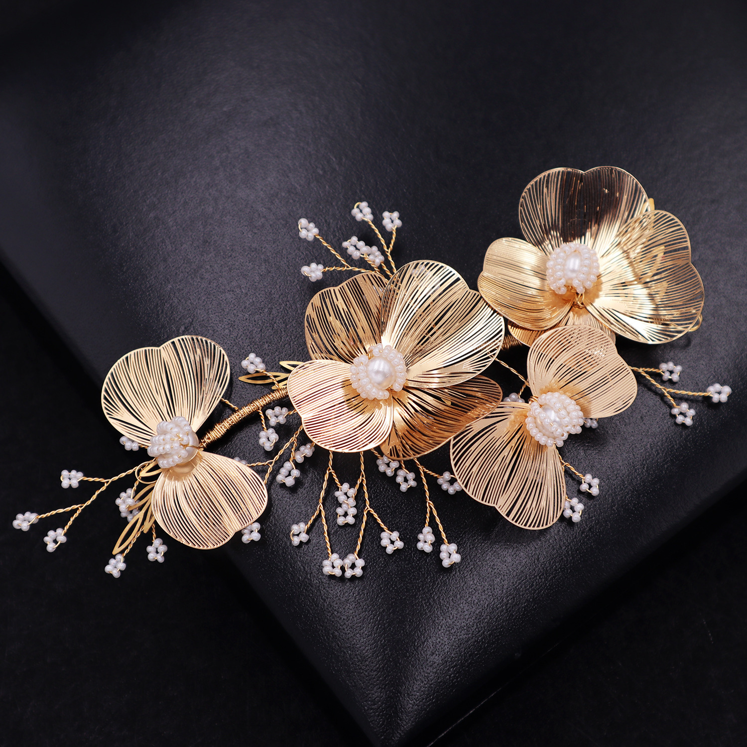 Bridal Gold Flower Head Earring Knot Wedding Dress Hair Accessories