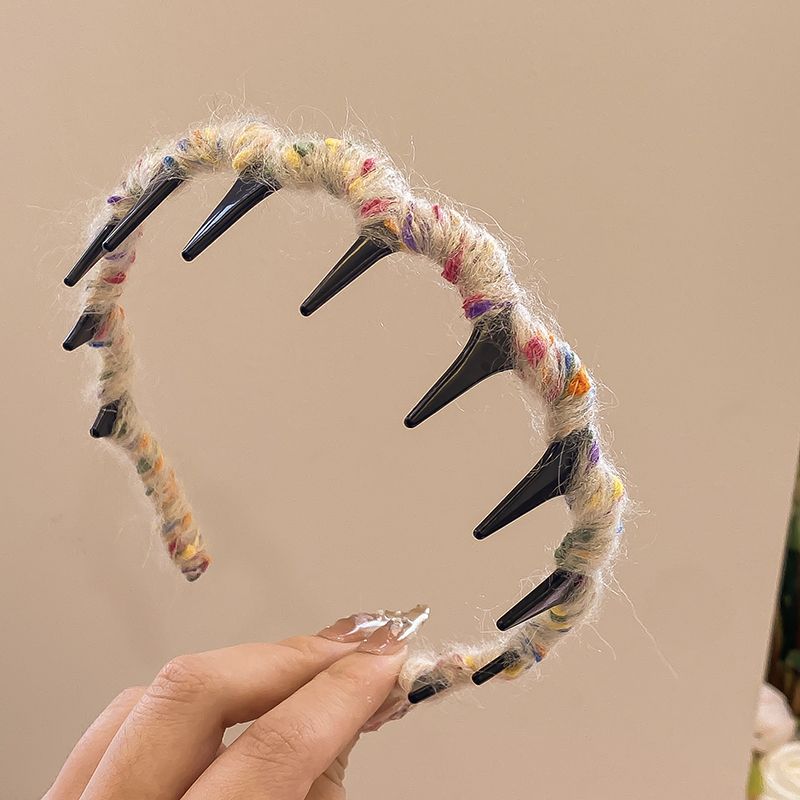 Colorido lana ondulado banda de cabello para mujeres 2024 nuevo tipo con dientes antideslizante de alta sensación de banda de cabeza craneal alta clip para el cabello roto