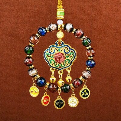 Interior Pendant Advanced | Car hanging - fragrant-ash-glazed-five-way-god-of-wealth-cloisonne-lock