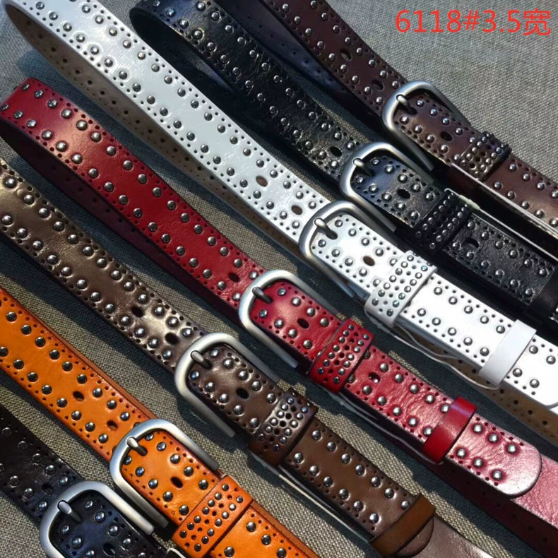 Leather retro belt, cowhide, punk style