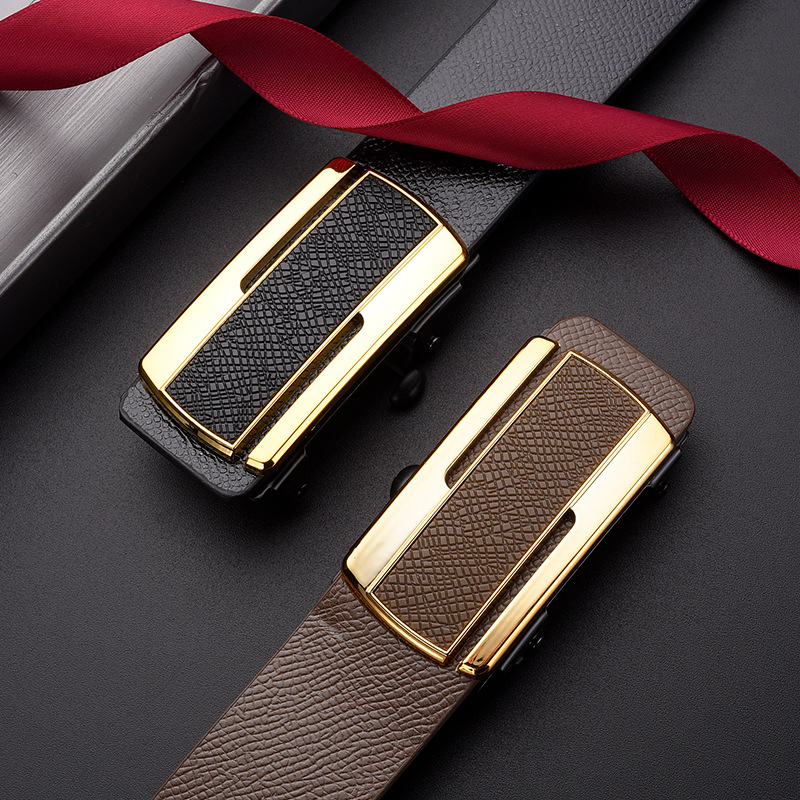 Fabricante de cinturón casual para hombres, venta directa de letras sin dientes, ropa interior automática, patrón de palma de moda, negocios simples