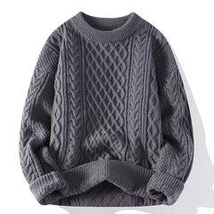 高街カップルのジャケット菱格セーター男春秋怠惰な糸衣軽熟痞帅男丸首ニット