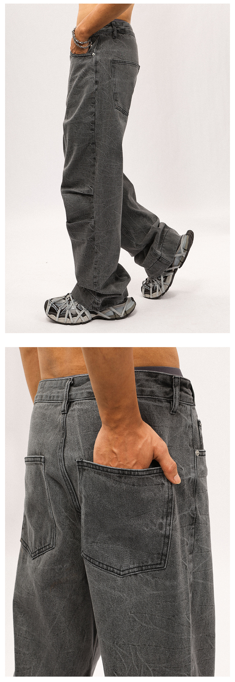 Men's Clothing Men's Retro Distressed Washed Straight Leg Jeans High End Streetwear Long Pants Casual Loose Fit Denim_mkmklike.com