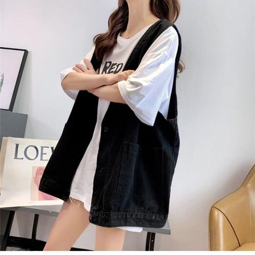 Black Denim Vest Slim Women's Summer Autumn New European Style Loose Casual Jacket Backless Outerwear