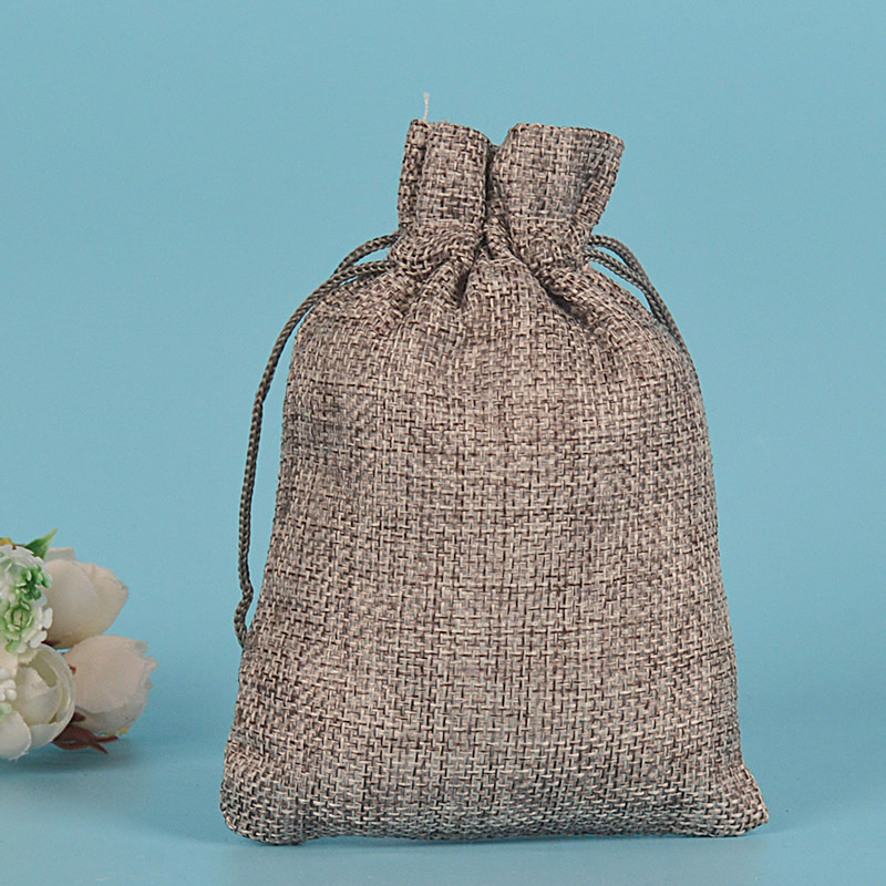 Льняная сумка 7*9 см; серая нейлоновая веревка