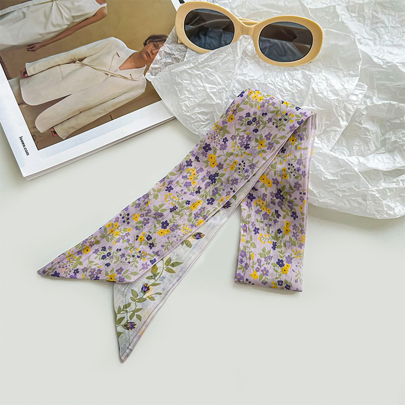 Bufanda de seda, atmósfera coreana, nuevo estilo, floral, pequeño, pañuelo fresco, cinturón para el cabello, bufanda decorativa, cinturón multiusos, bolsa atada, serpentina