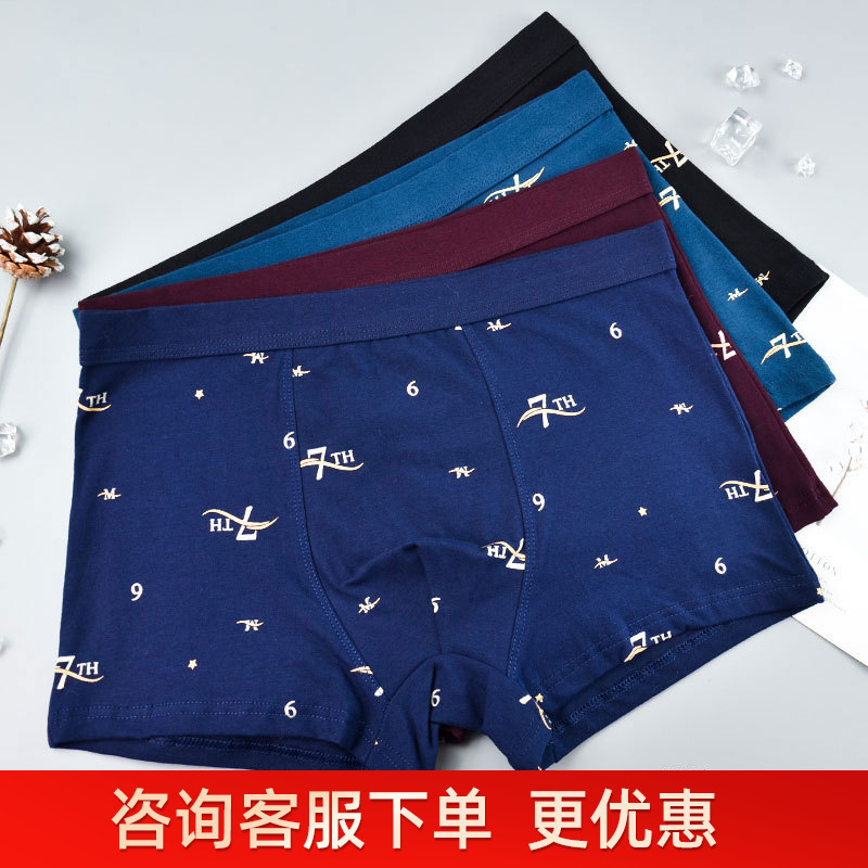 1 Men's Pure Cotton Boxer Briefs Series, Solid Color Mid-Waist Printed Boxer Shorts, Men's Rose Pattern, Set of 2, Comfortable, Size 5