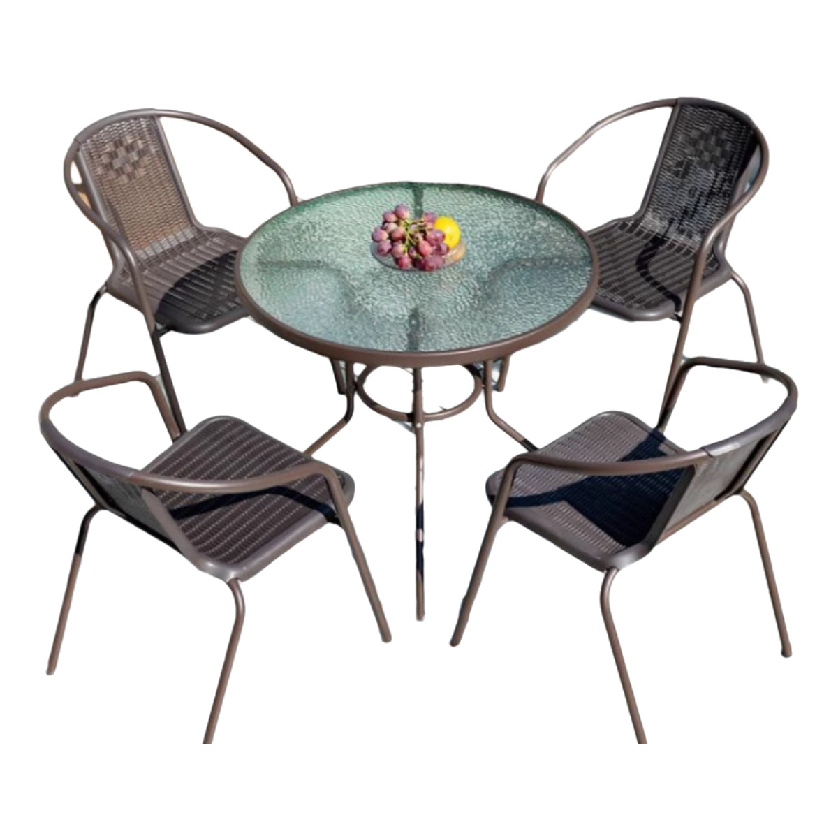 Juego de mesa y sillas de patio de hierro forjado con sillas de mimbre, para jardín