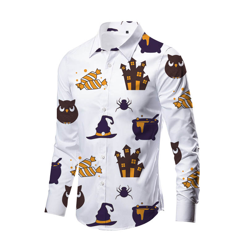 Europa y América nueva transfronteriza más TAMAÑO DE Halloween impreso de horror de los hombres delgados de moda impreso camisa de manga larga top