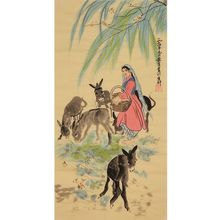 名画家黄胄纯手绘装饰画国画水墨画人物画饲驴图壁画山水画中式