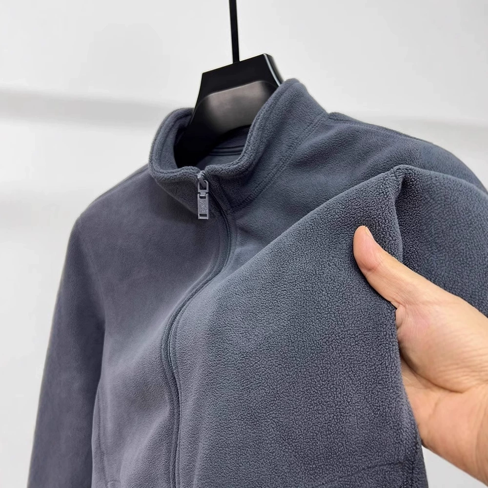 2025 осень-зима мужской кардиган на молнии с воротником осень-зима мужской толстый теплый бархатный пиджак сплошного цвета