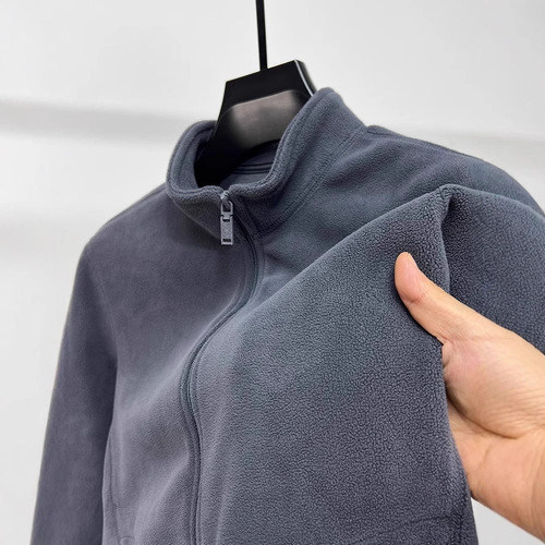 2025 Autumn/Winter Men's Collar Zipper Open Cardigan Jacket, Fall/Winter Men's Clothing, Thick Warm Fleece Pullover, Solid Color Jacket