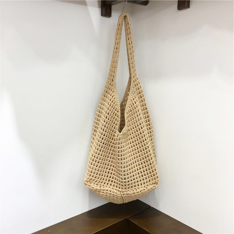 小さな汚れたキャビネットインスタイル中空メッシュバッグニット織バッグファッショナブルな夏の大容量レイジースタイルショルダートートバッグ|undefined