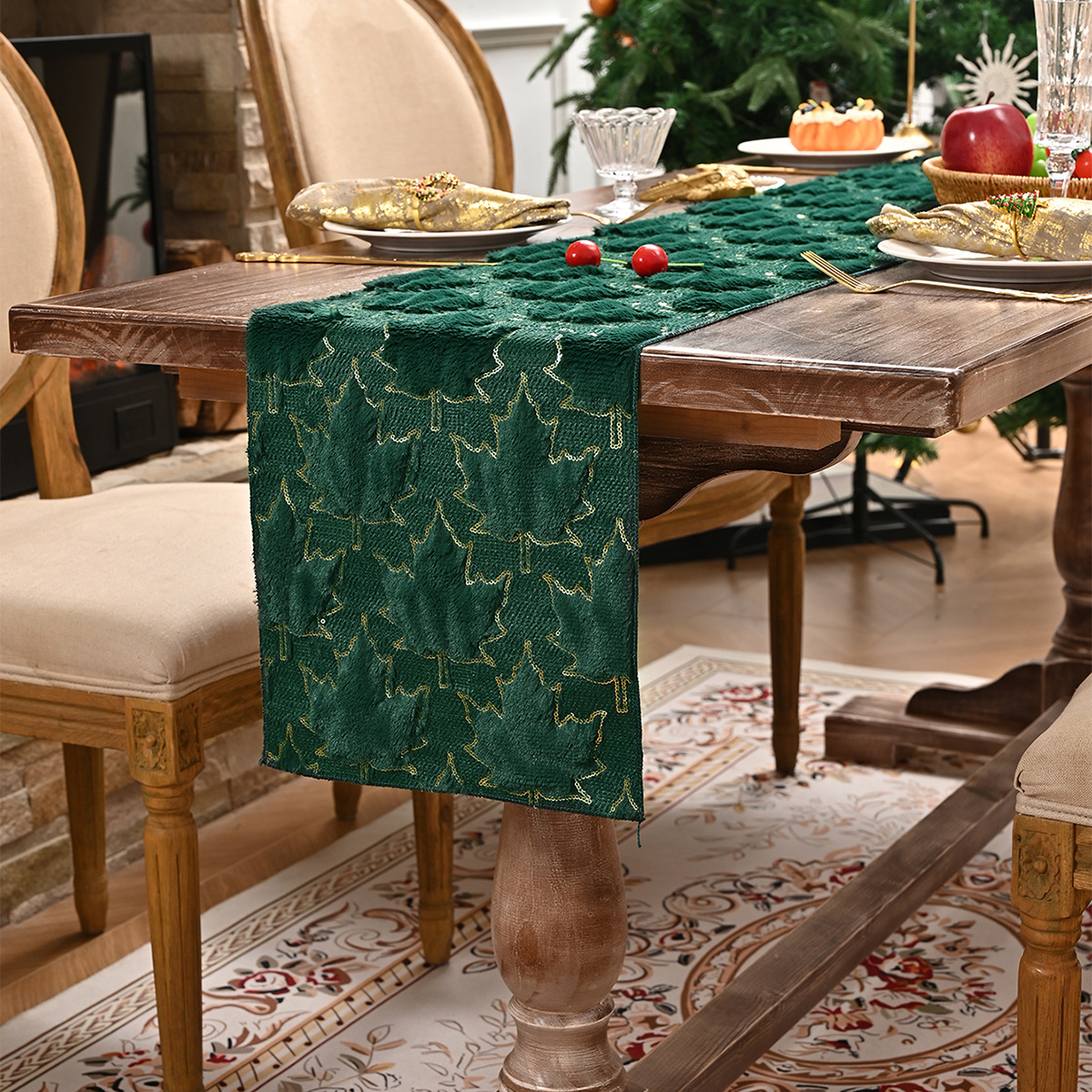 Nuevo transfronterizo de oro completo bandera de mesa de otoño Jacquard rectangular bandera de mesa de comedor de hotel TEMU distribución spot