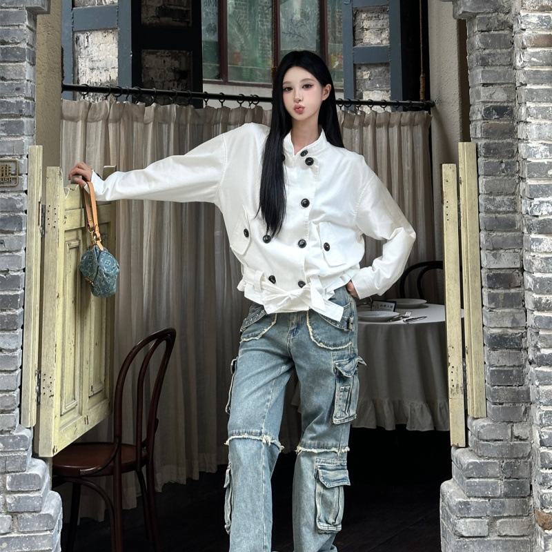 实拍现货白色休闲外套女年秋季新款设计感短款风衣|undefined