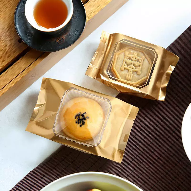 广式月饼机封袋50克80g高档蛋黄酥袋金色方框中秋月饼包装袋流心