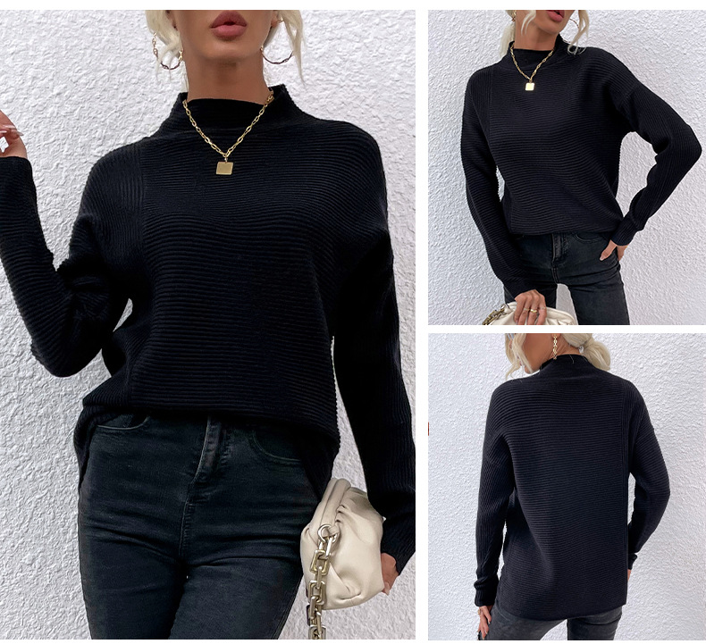 solid color high neck rib sweater nihaostyles wholesale clothing NSMMY83094