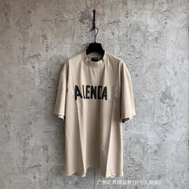 高版本巴黎B家短袖新款胶带印花T大标字母印花男女同款T恤