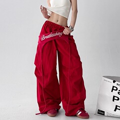 美式复古爵士街舞阔腿裤女2025夏季新款甜宽松百搭直筒休闲工装裤