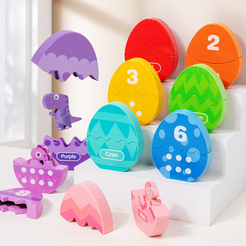 Educación temprana de madera para niños iluminación multifuncional Montserrat palabras digitales de color cognición huevo de dinosaurio emparejado juguete de rompecabezas