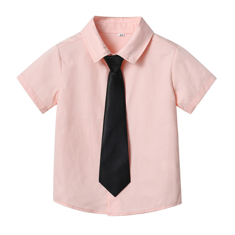 Cárdigan de solapa de manga corta de un solo pecho de verano para niños coreanos, corbata de estilo universitario para niños y niñas, camisa de color caramelo