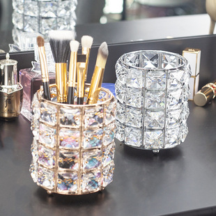 Hot Sale European crystal pen holder makeup brush storage tube desktop dressing table nail shop beauty eyebrow brush bucket wholesale