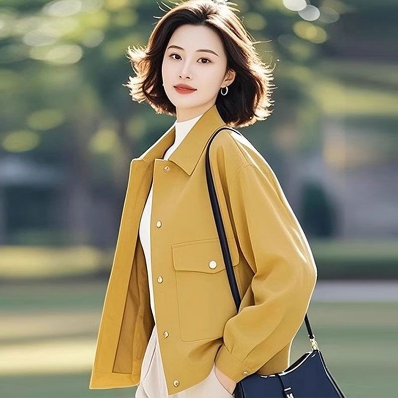 超好看短款外套女春季2025减龄洋气翻领绿色设计感小个子夹克|undefined