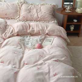 梨梦 少女冬季保暖加厚牛奶绒四件套被套床单床盖珊瑚绒床上用品