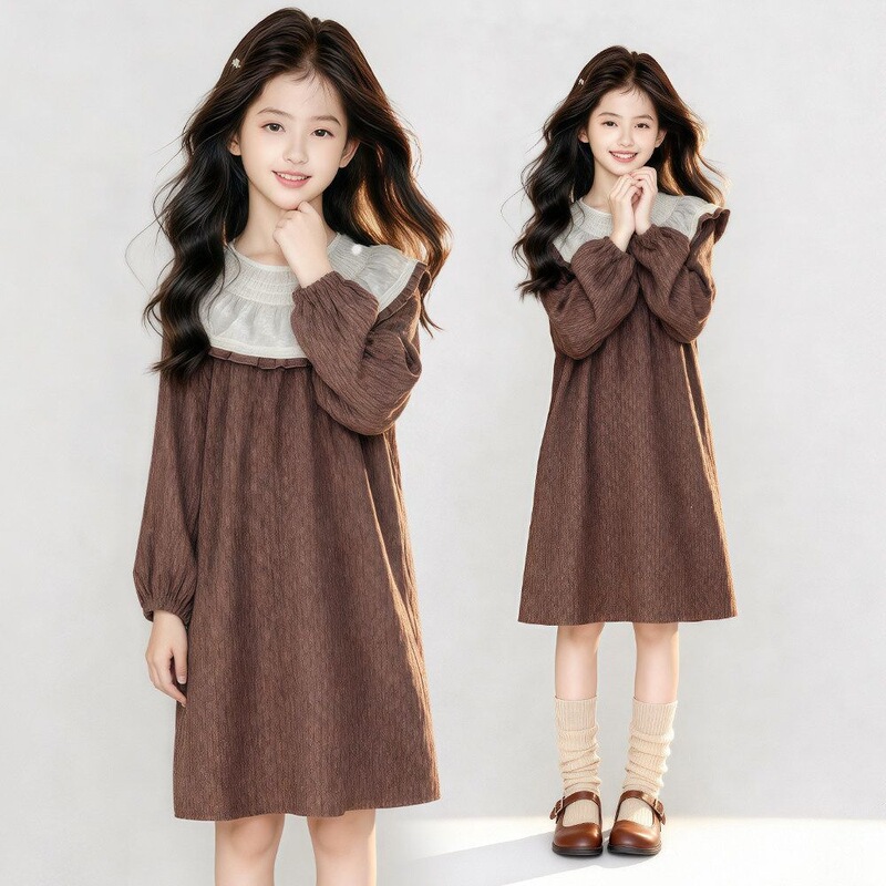 Girls' autumn and winter 2026 new Korean-style fashionable and stylish dress with a great design, thickened and fleece-lined Girls' autumn and winter 2026 new Korean-style fashionable and stylish dress with a great design, thickened and fleece-lined