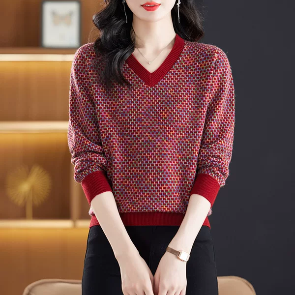 Amazon Mommy Knit Sweater Top 2025 Autumn/Winter New Korean Style V-Neck Long Sleeve Pullover Sweater for Women