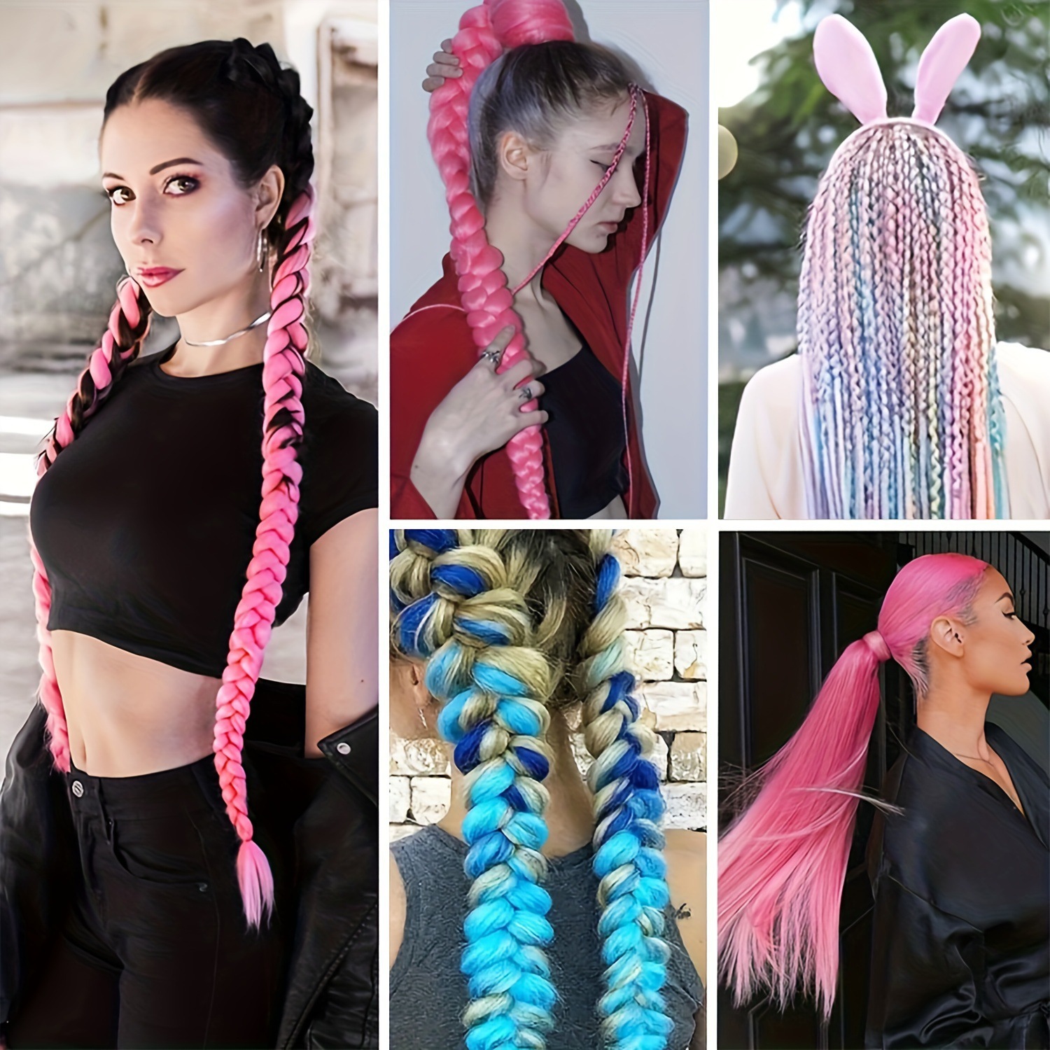 1 paquete de niños niñas pelucas de cola de caballo elásticas de boxeo trenzas de cuerda elástica de color trenzas de caballo extensiones de pelo