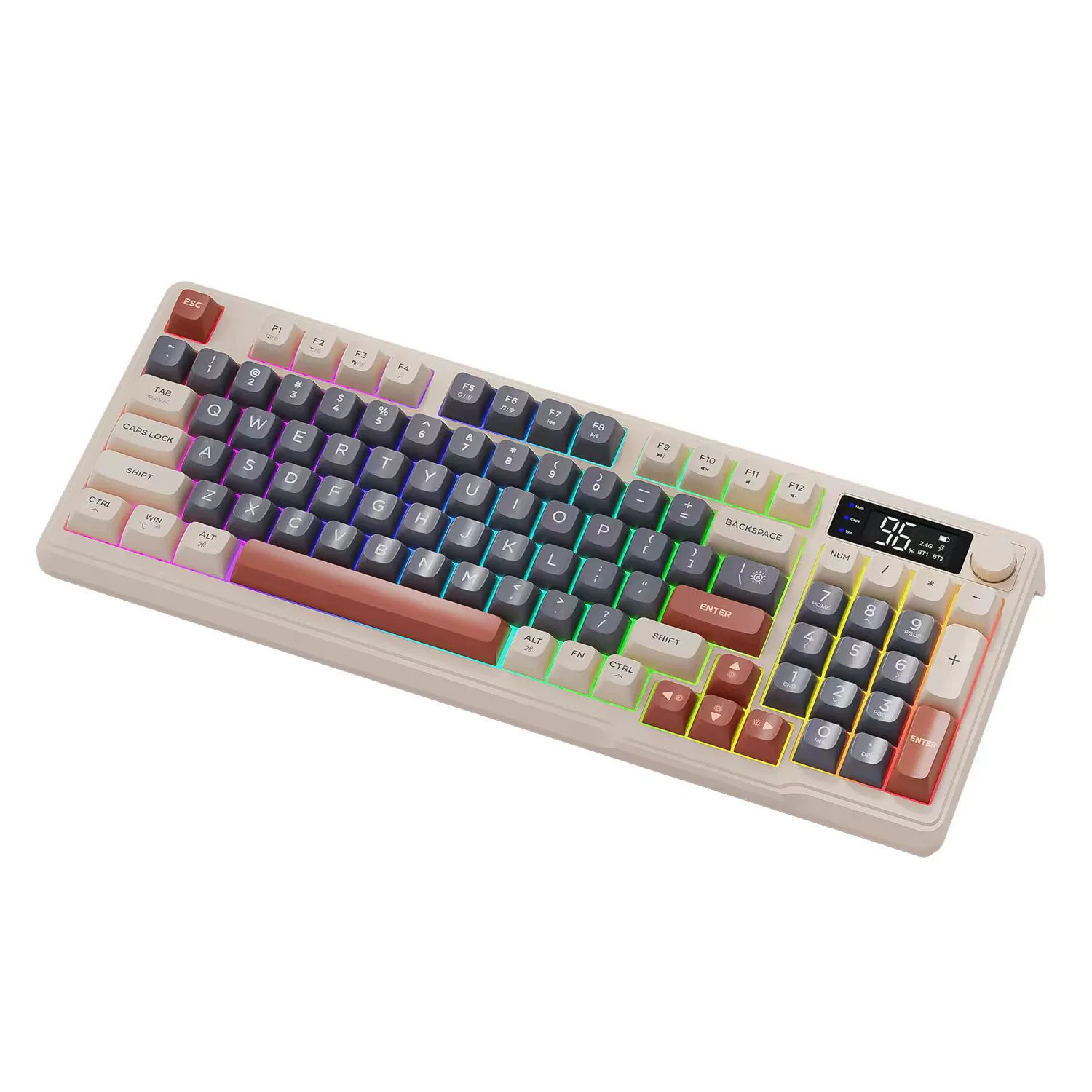 Free Wolf M96 беспроводная клавиатура с двойным режимом Bluetooth, PBT колпачки, регулируемый энкодер с дисплеем, офисная и игровая клавиатура