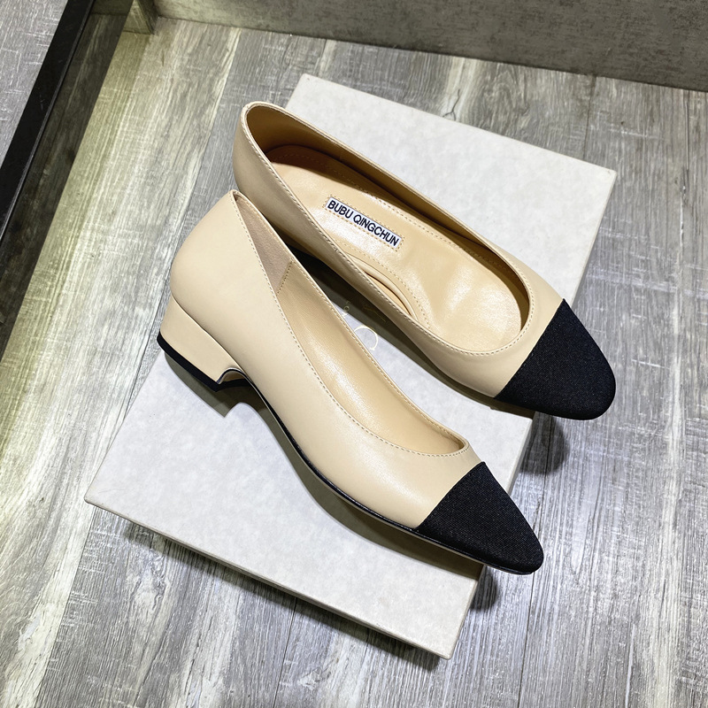 2023 Nuove scarpe singole francesi con tacco alto da donna in pelle di pecora nera opaca con punta professionale e bocca bassa_voghion.com