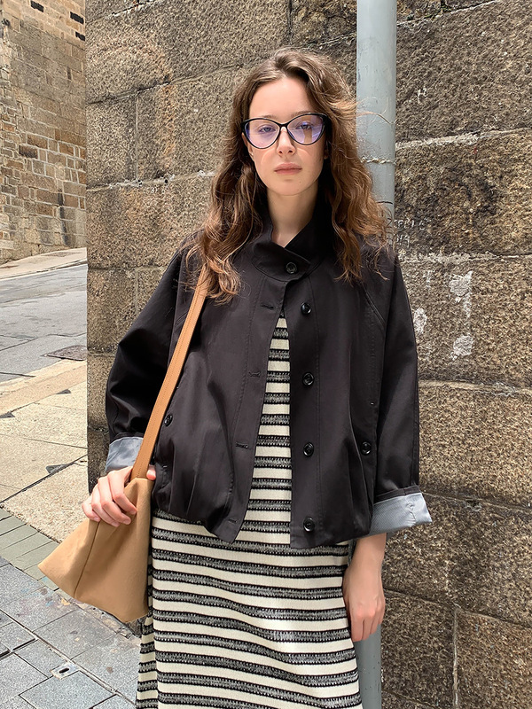 MOXI十三行女装2025秋季新款韩系上衣休闲立领短款夹克风衣外套女|undefined