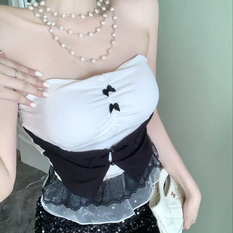 2920 ¿ nuevo estilo de verano dulce y picante encaje dobladillo empalmado y sujetador para mujeres delgadas con sujetador Top image 6