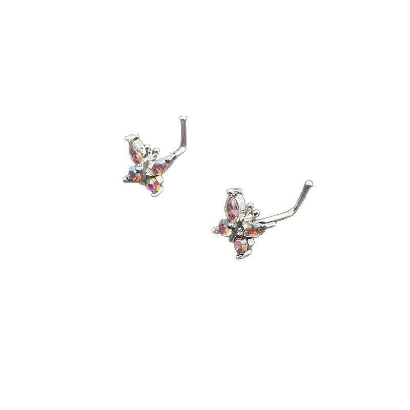 Piercing naso a farfalla in acciaio al titanio con cristalli_voghion.com