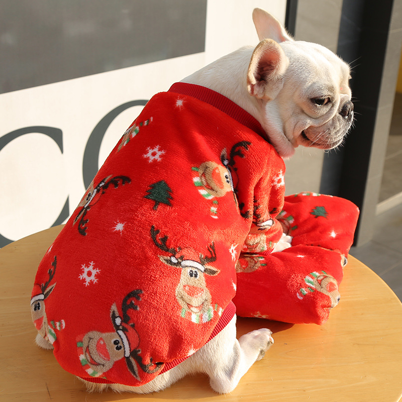 聖誕麋鹿中大犬法鬥牛犬小狗狗秋冬寵物用品貓咪兩腳絨衣服泰迪