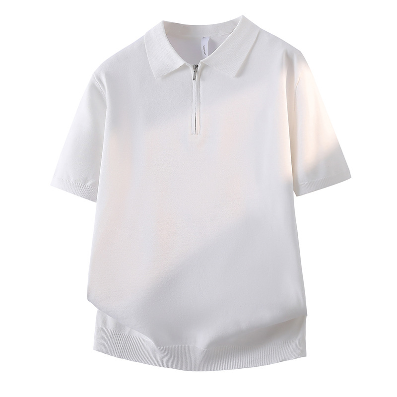 Polo camiseta de punto camiseta de manga corta hombre solapa media cremallera vieja camiseta de hielo de negocios de verano fábrica transfronteriza al por mayor