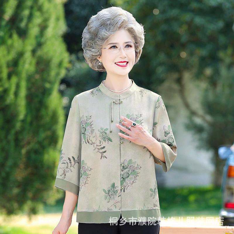 Мама летняя рубашка с семью рукавами топ среднего и пожилого китайского стиля рубашка пожилая женщина одежда бабушка костюм