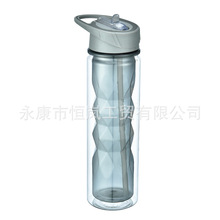 純色雙層塑料瓶便攜戶外運動大容量ins時尚logo學生塑料杯便攜式