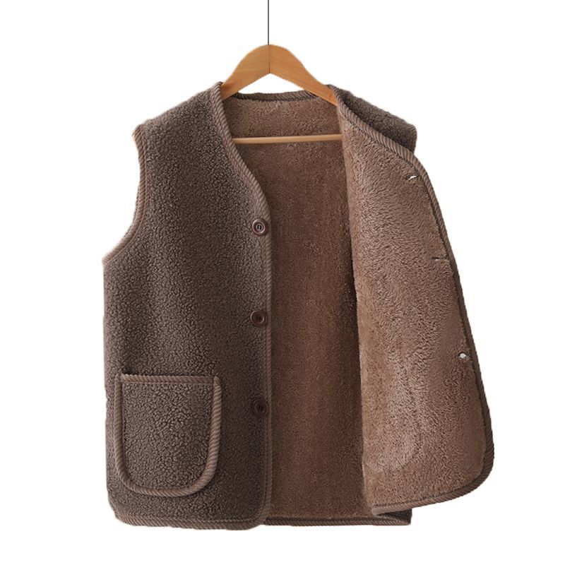 Primavera y otoño chaleco de cordero con chaleco de terciopelo de madres espesar hombros de mediana edad nuevas partículas de ropa exterior para mantener el calor