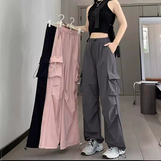 美式速干工装裤女春秋2025年新款大码MM黑色直筒阔腿休闲运动卫裤