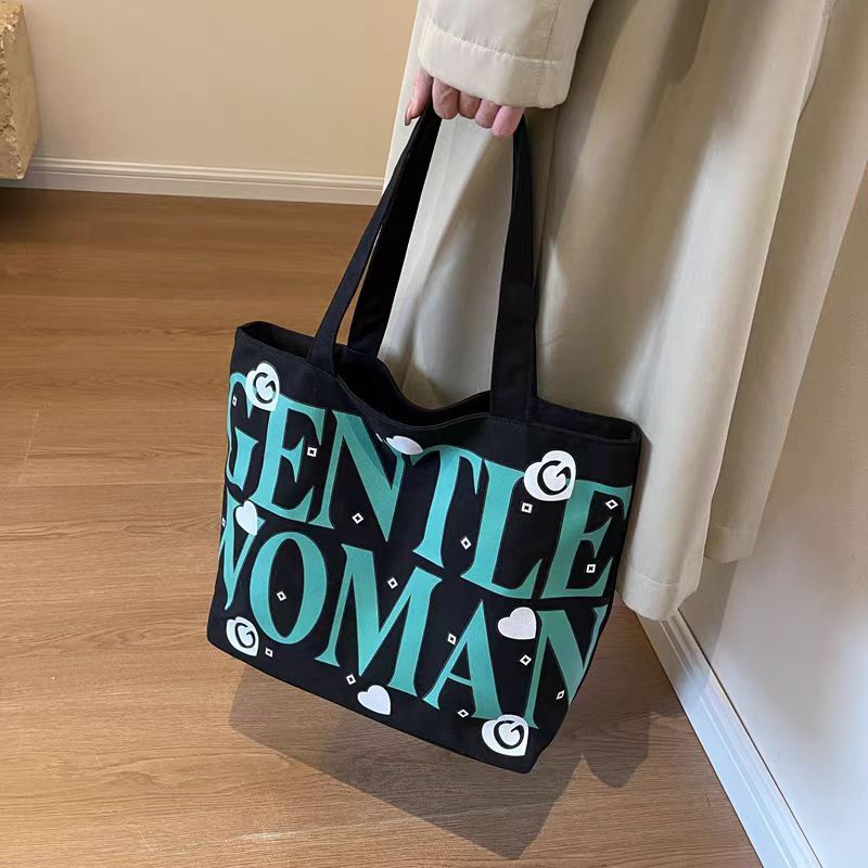 Student canvas bag, large-capacity tote bag, class commuting bag, versatile printed mommy hand bag, shoulder bag, shopping bag undefined