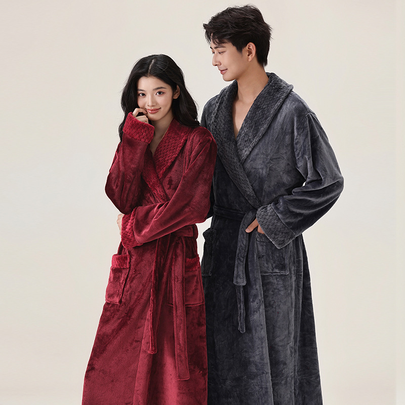 Ready-Made Nightgown for Women Autumn and Winter Coral Velvet Thickeneded Winter Bathrobe Pajamas Flannel Couple Pajamas Men's Home Clothes