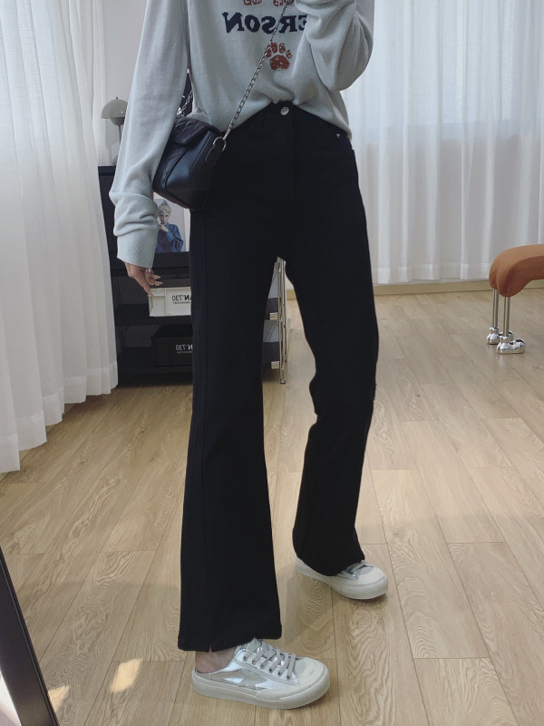 四面弹小开叉高腰显瘦微喇牛仔裤女秋季2025新款裤子修身喇叭裤DN|undefined