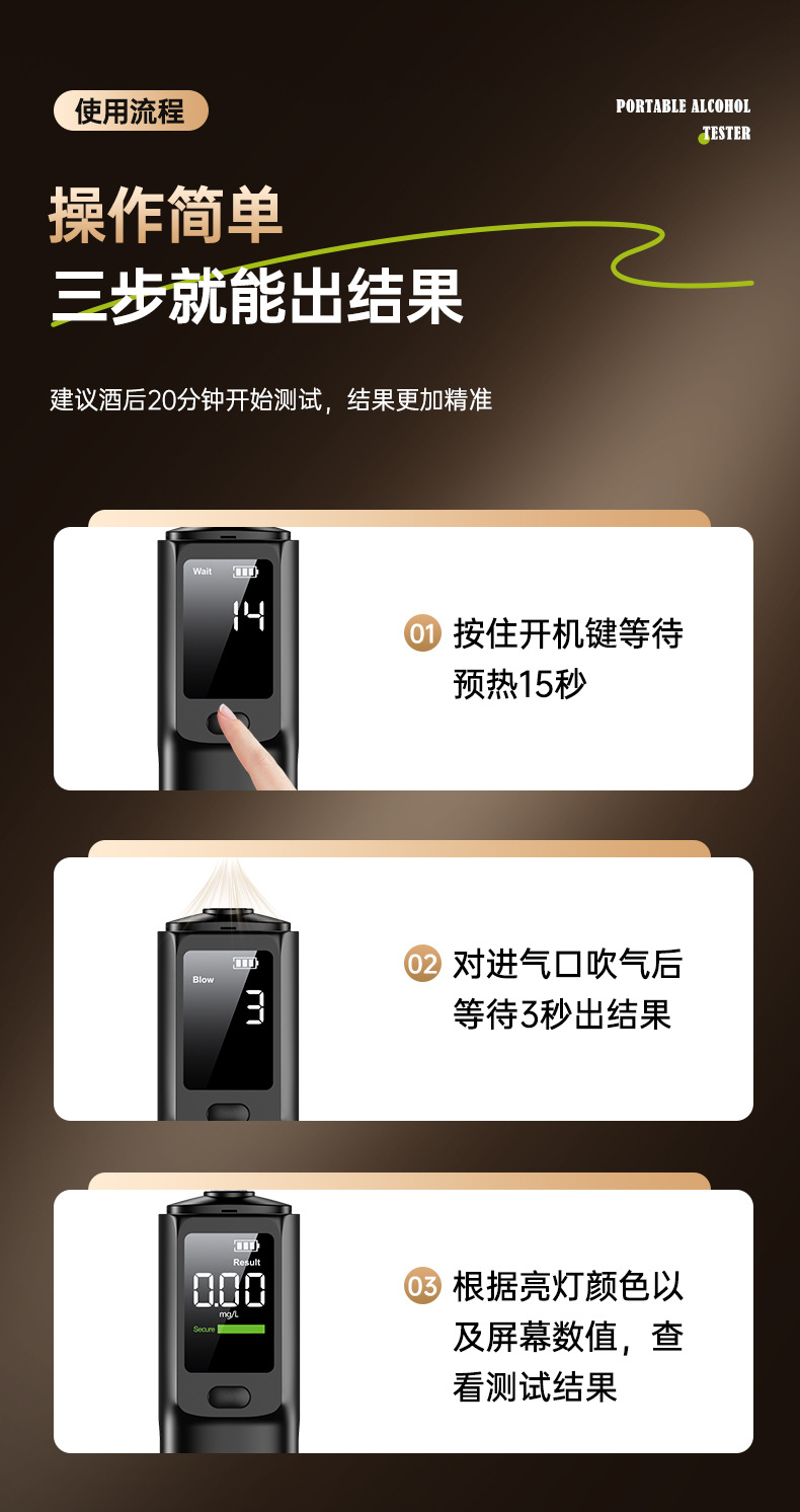 English and Russian Version High-Precision Digital Display Breathalyzer for Drunk Driving Testing, Overnight Alcohol Measurement Device, Alcohol Tester