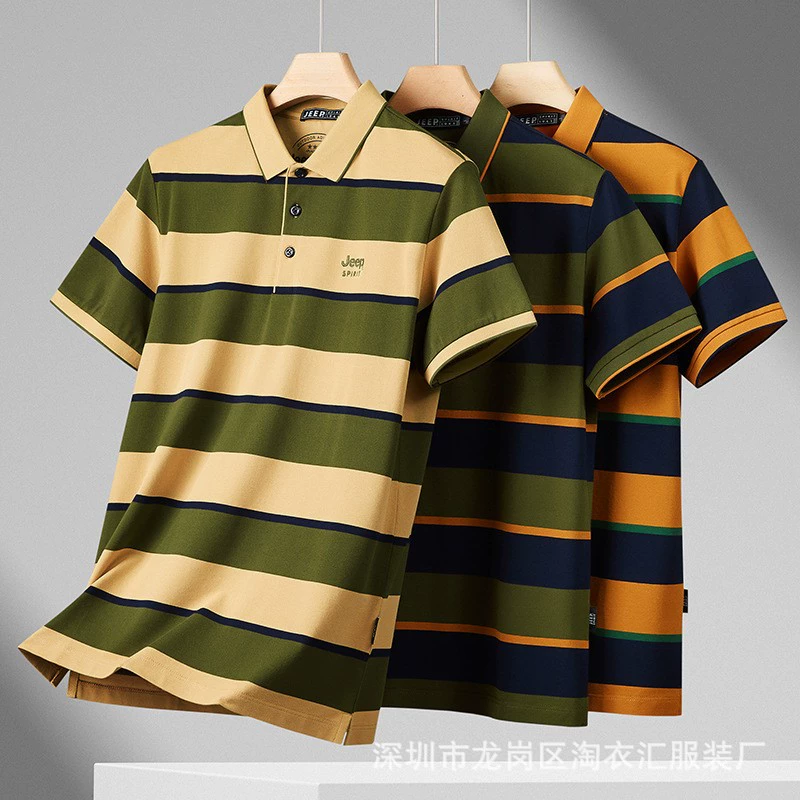 Мужская летняя новая стильная повседневная футболка с полосатыми лацканами и коротким рукавом с карманами и брюками 1638, производитель, оптовая продажа, бесплатная доставка